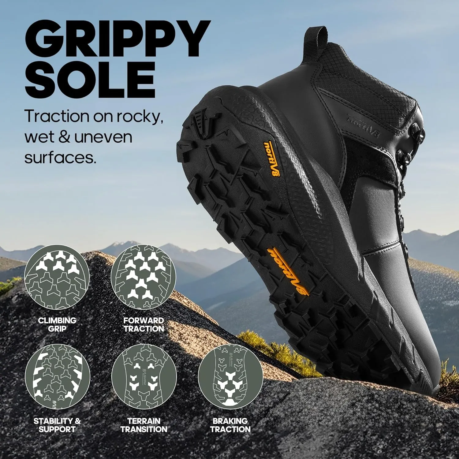 NORTIV 8 Men's Waterproof Hiking Boots Lightweight Outdoor Mid Trekking Leather Shoes DriftShield