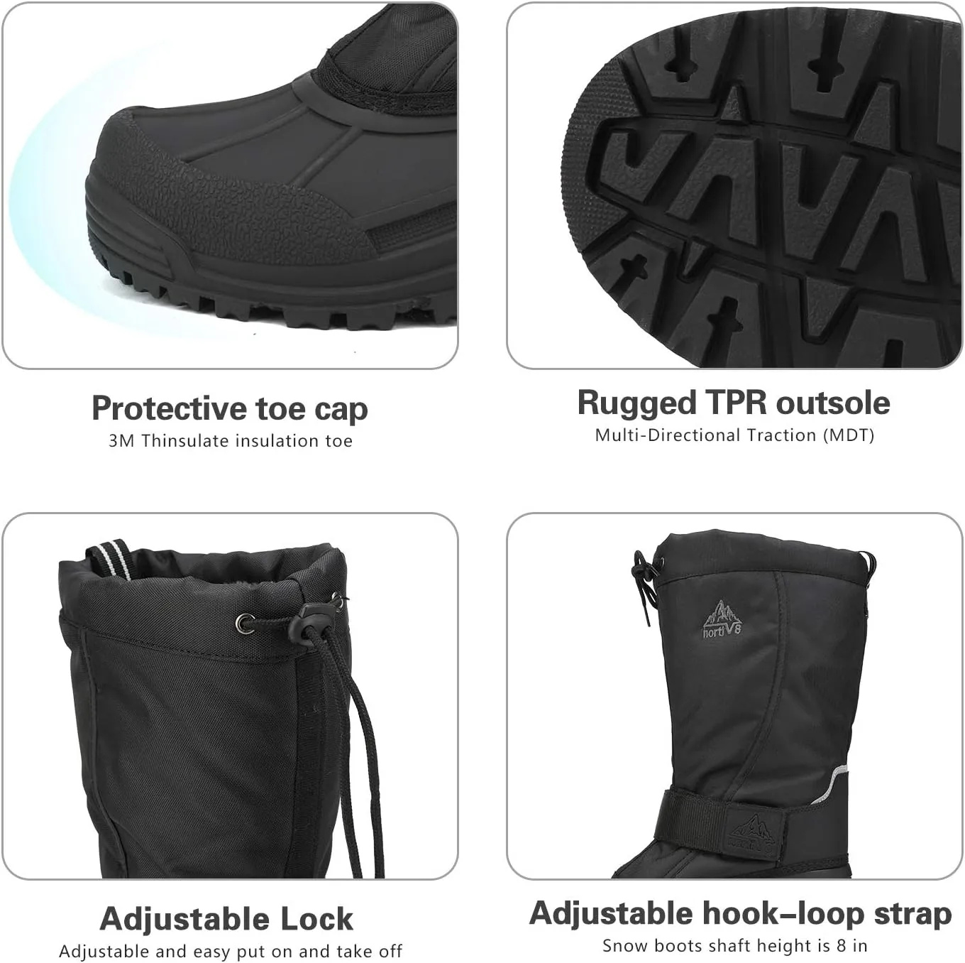 NORTIV 8 Men's Waterproof Hiking Winter Snow Boots Insulated Fur Liner Lightweight Outdoor Tall Boots