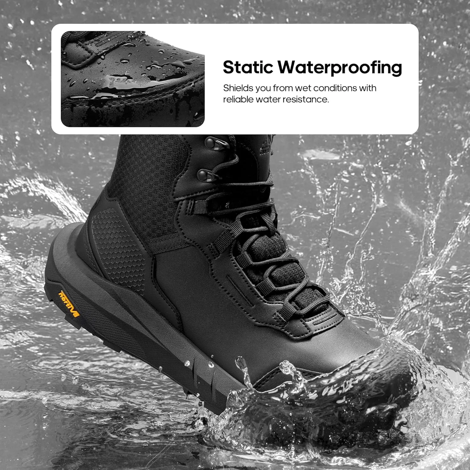 NORTIV 8 Men's Waterproof Tactical Work Boots Cushion Sole Lightweight Leather Combat Boots with Arch Support Non-Slip Military Motorcycle Hiking Boots HydroRange