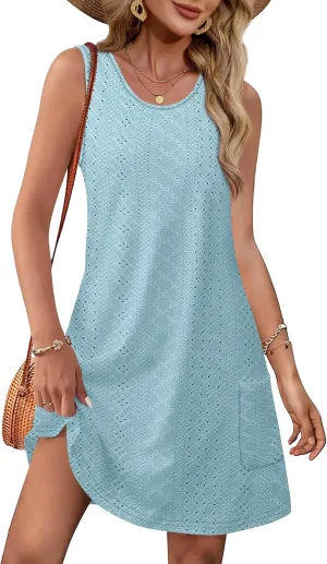 OFEEFAN Summer Dresses for Women Casual Sundress with Pocket Beach Cover Up Swimsuit