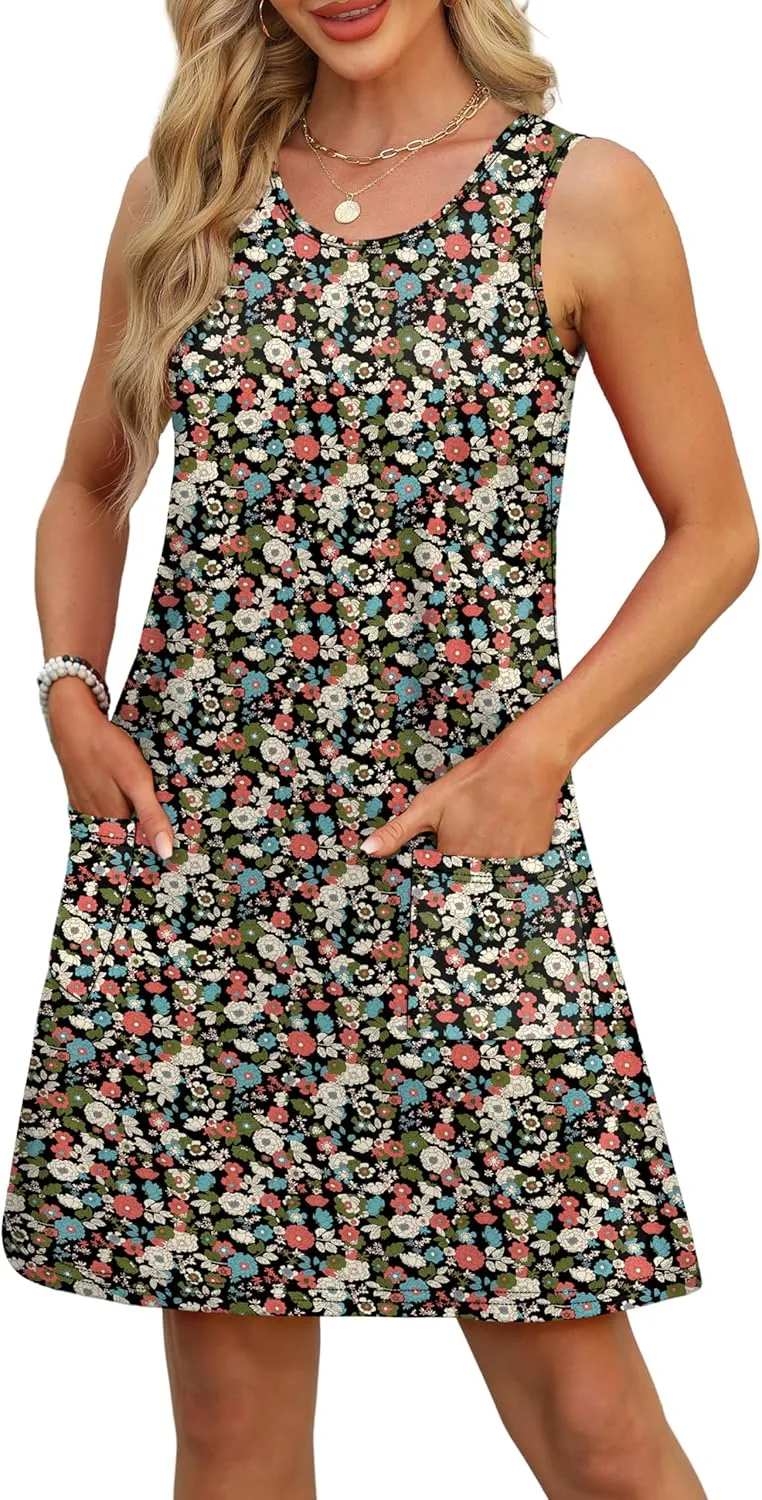 OFEEFAN Summer Dresses for Women Casual Sundress with Pocket Beach Cover Up Swimsuit