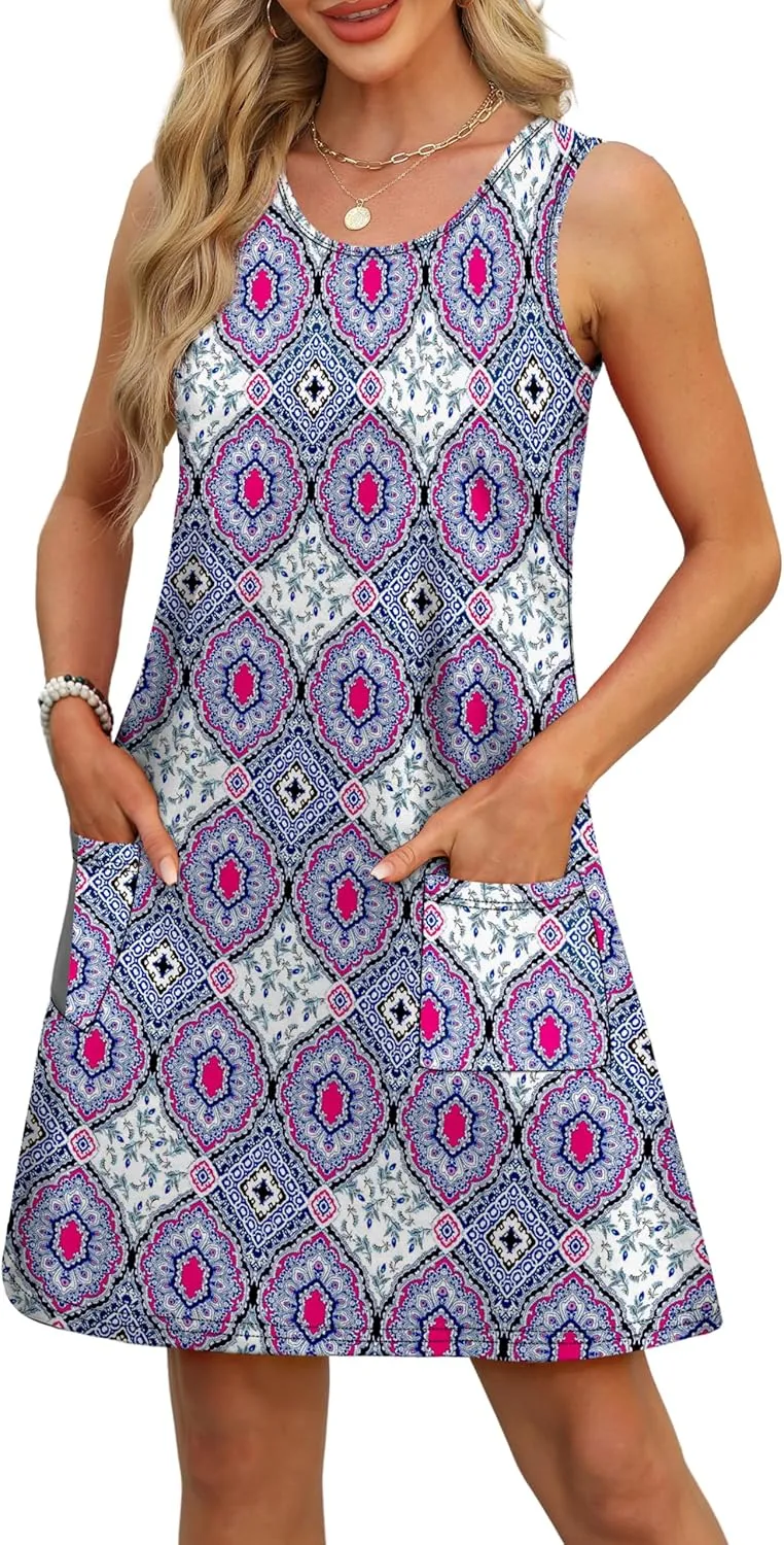 OFEEFAN Summer Dresses for Women Casual Sundress with Pocket Beach Cover Up Swimsuit