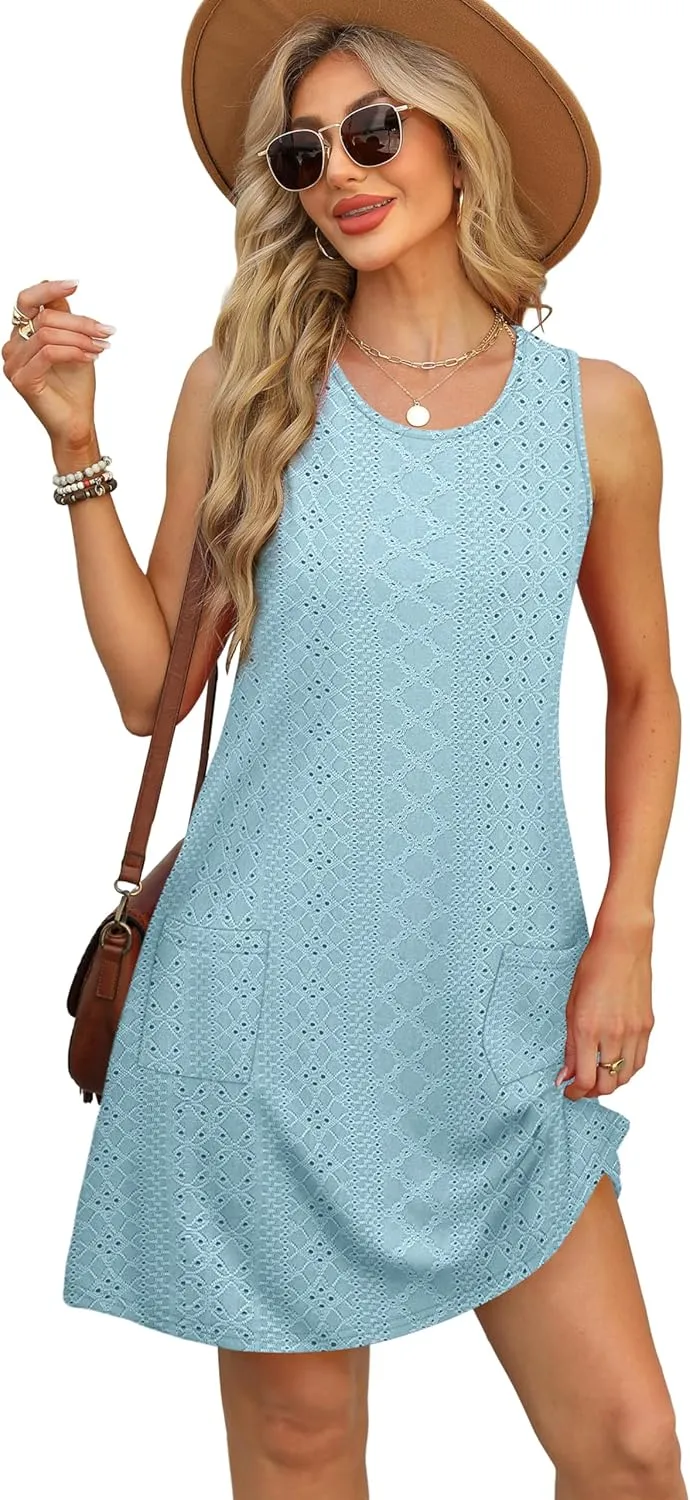 OFEEFAN Summer Dresses for Women Casual Sundress with Pocket Beach Cover Up Swimsuit
