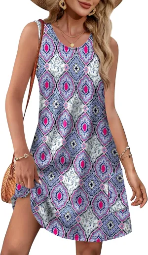 OFEEFAN Summer Dresses for Women Casual Sundress with Pocket Beach Cover Up Swimsuit