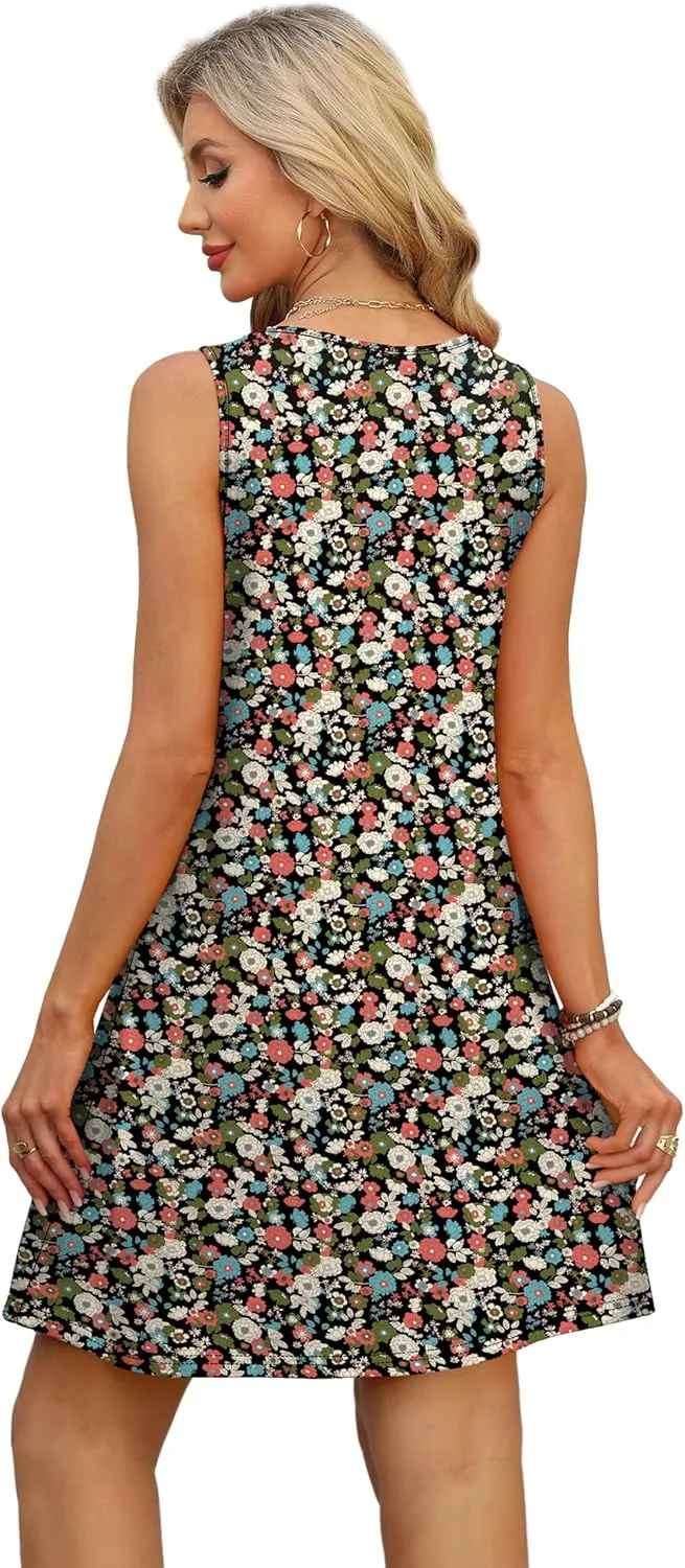 OFEEFAN Summer Dresses for Women Casual Sundress with Pocket Beach Cover Up Swimsuit