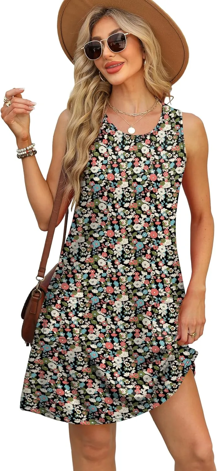 OFEEFAN Summer Dresses for Women Casual Sundress with Pocket Beach Cover Up Swimsuit