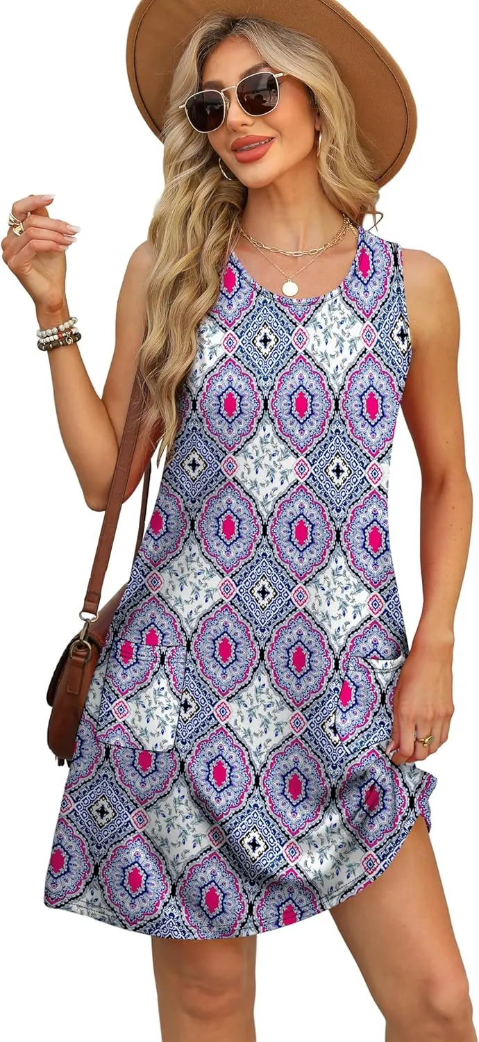 OFEEFAN Summer Dresses for Women Casual Sundress with Pocket Beach Cover Up Swimsuit