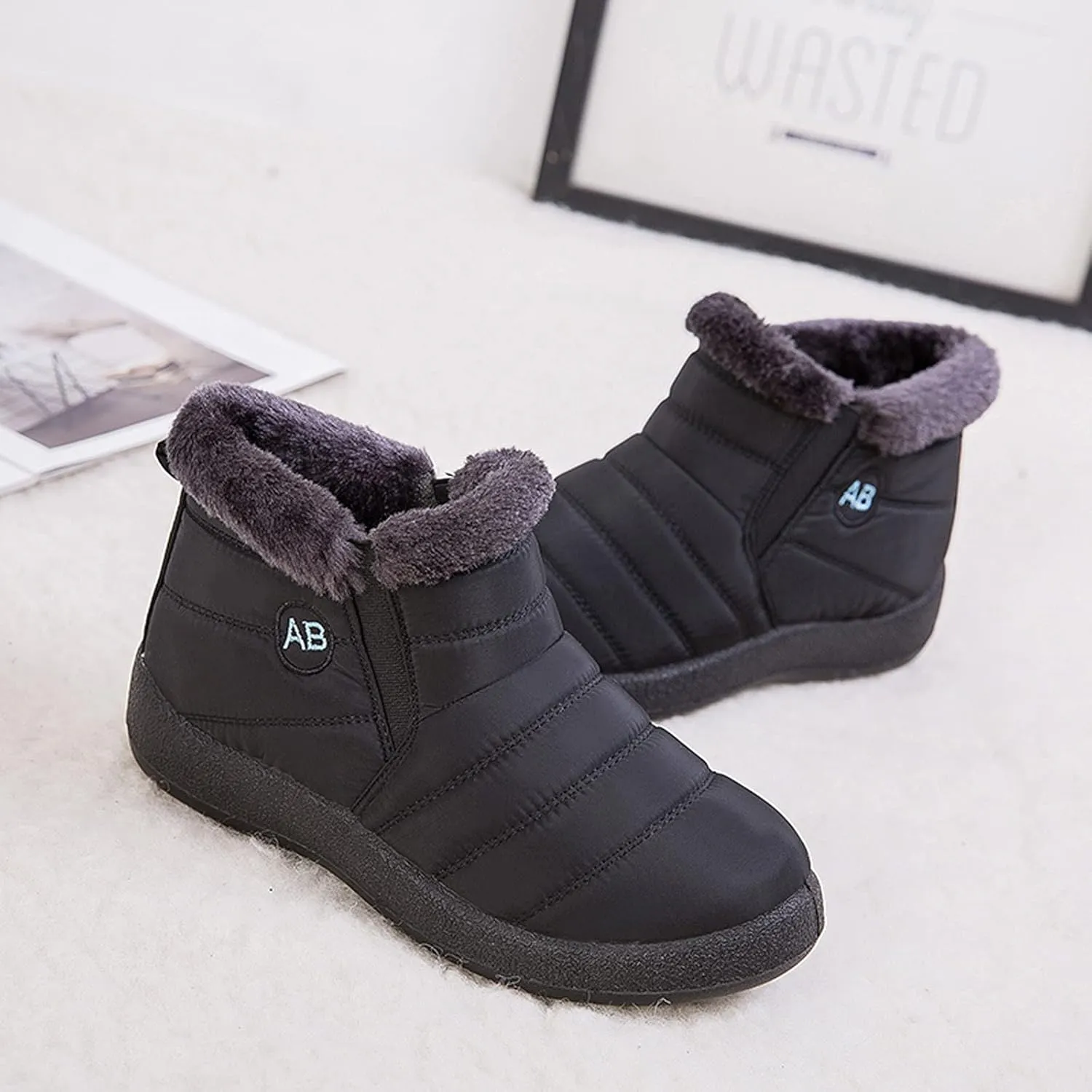 oiangi Platform Snow Boots for Women Waterproof Fashion Quilted Keep Warm Round Toe Slip-on Flats Booties Winter Soft Comfortable Outdoor Casual Shoes