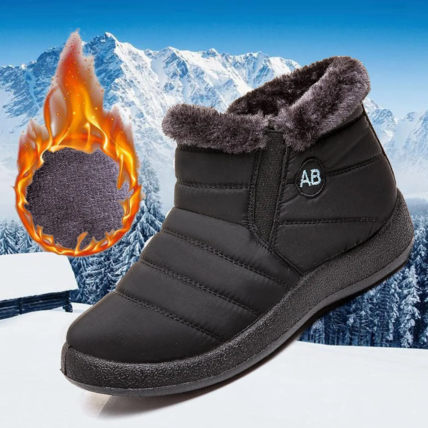 oiangi Platform Snow Boots for Women Waterproof Fashion Quilted Keep Warm Round Toe Slip-on Flats Booties Winter Soft Comfortable Outdoor Casual Shoes