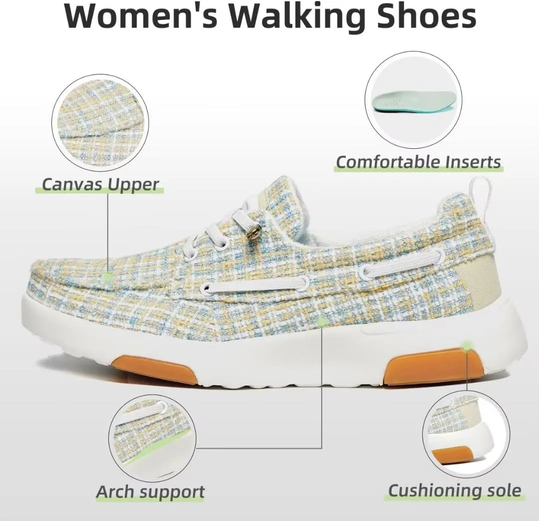 OrthoComfoot Women's Orthopedic Walking Shoes Slip On Loafers: Comfortable Orthotic Shoes with Arch Support for Flat Feet, Casual Plantar Fasciitis Deck Loafers for Heel and Foot Pain Relief