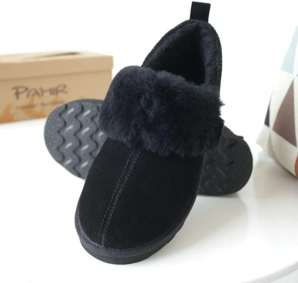 PAMIR Women's Genuine Suede Shearling Ankle Moccasin Booties Slippers Boots Memory Foam Indoor Outdoor