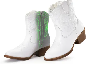 PATPAT Kids Cowboy Boots for Girls and Boys – Western Mid Calf Cowgirl Boots with Embroidered and Zipper Design, Riding Shoes for Little Kid/Big Kid