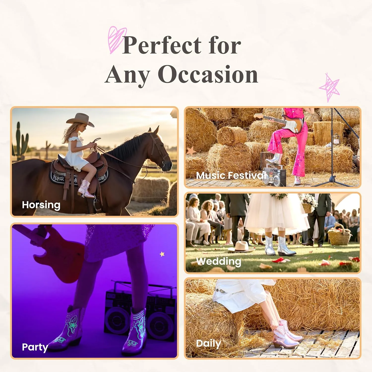 PATPAT Kids Cowboy Boots for Girls and Boys – Western Mid Calf Cowgirl Boots with Embroidered and Zipper Design, Riding Shoes for Little Kid/Big Kid