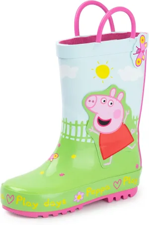 Peppa Pig Kids Wellington Boots | Childrens Handle Wellys and George Pig Print