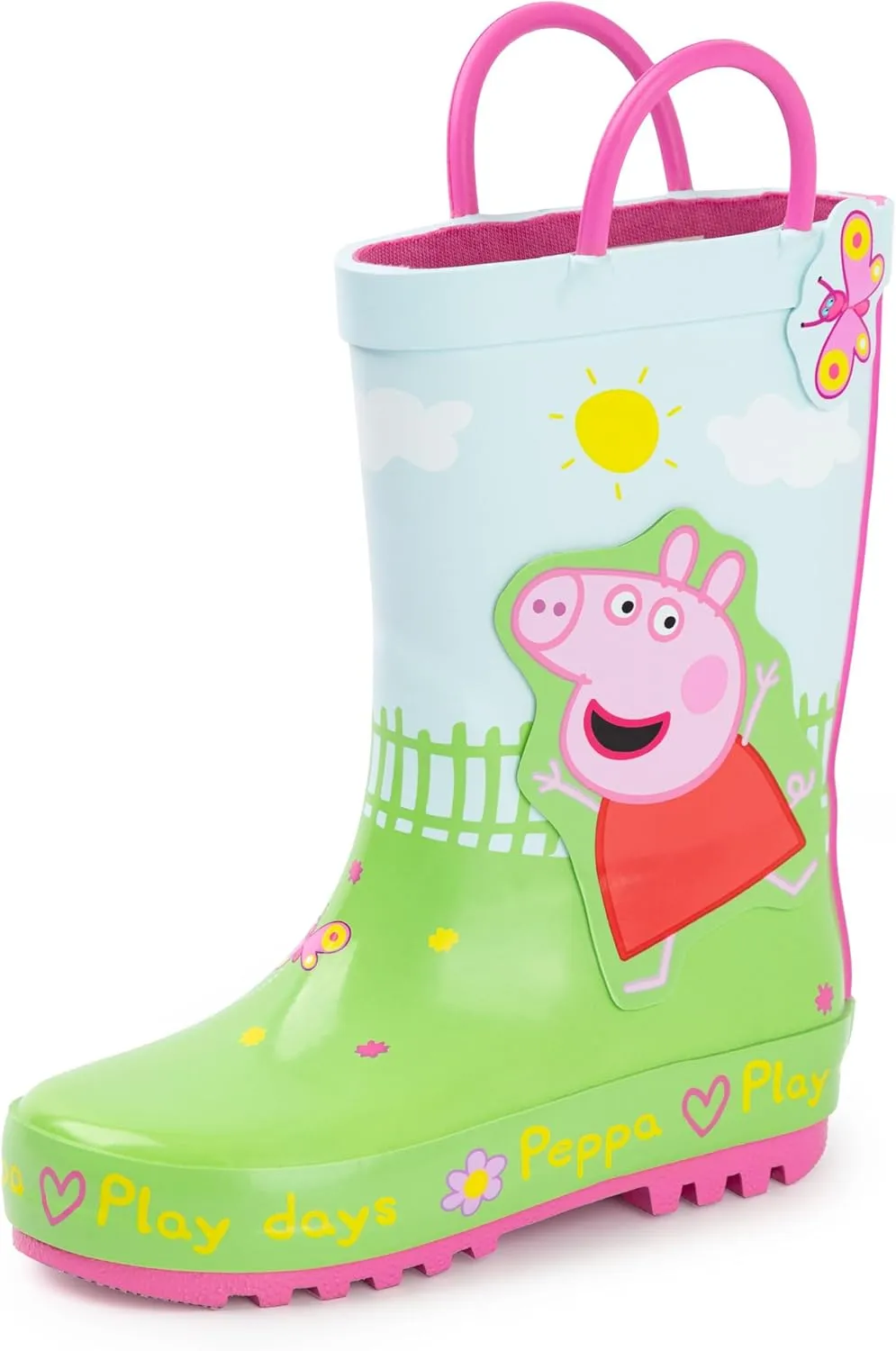 Peppa Pig Kids Wellington Boots | Childrens Handle Wellys and George Pig Print