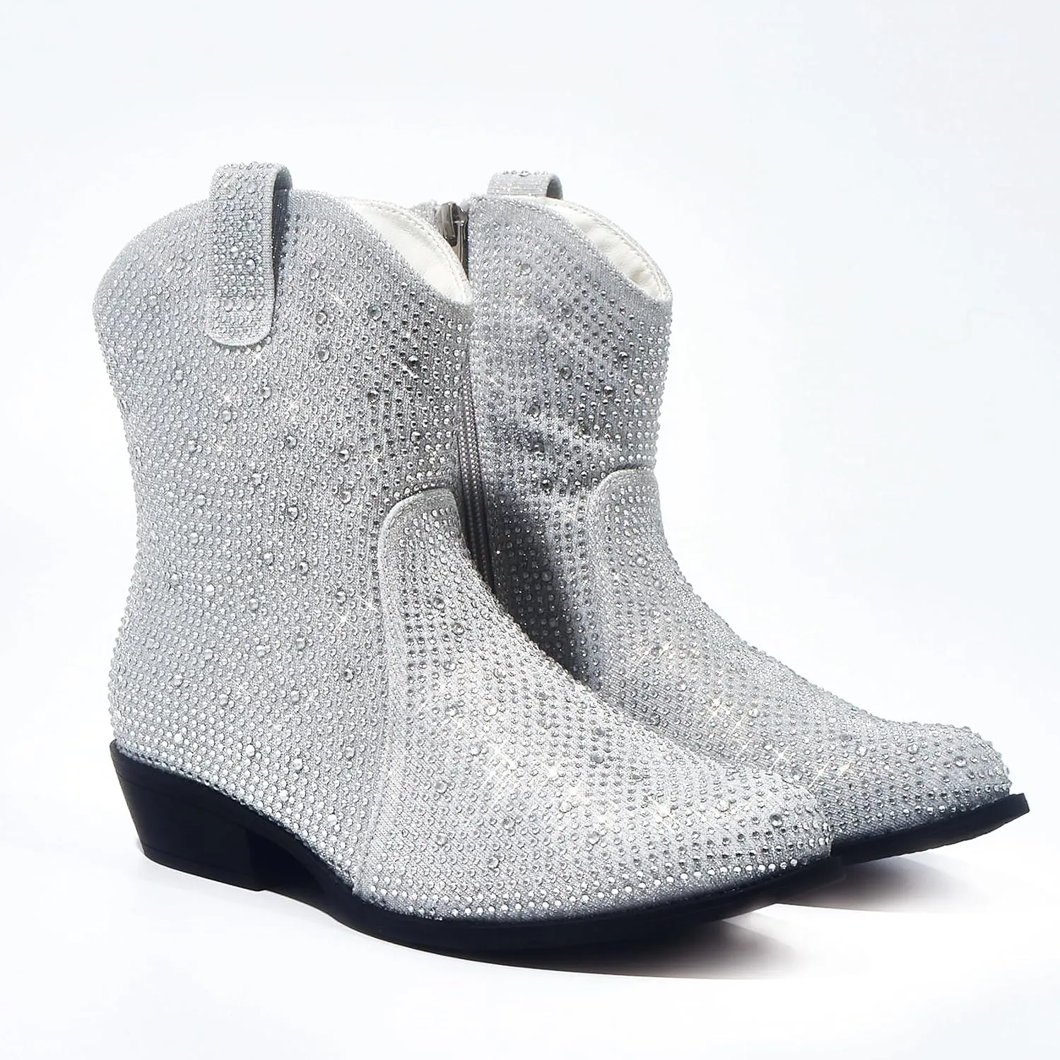 PEPPEP Western Cowgirl Cowboy Ankle Boots for Women or Ladies, Mid Calf, Vegan Leather Embroidered Upper, Low Heel, Fashionable Pointed-toe, Well Made