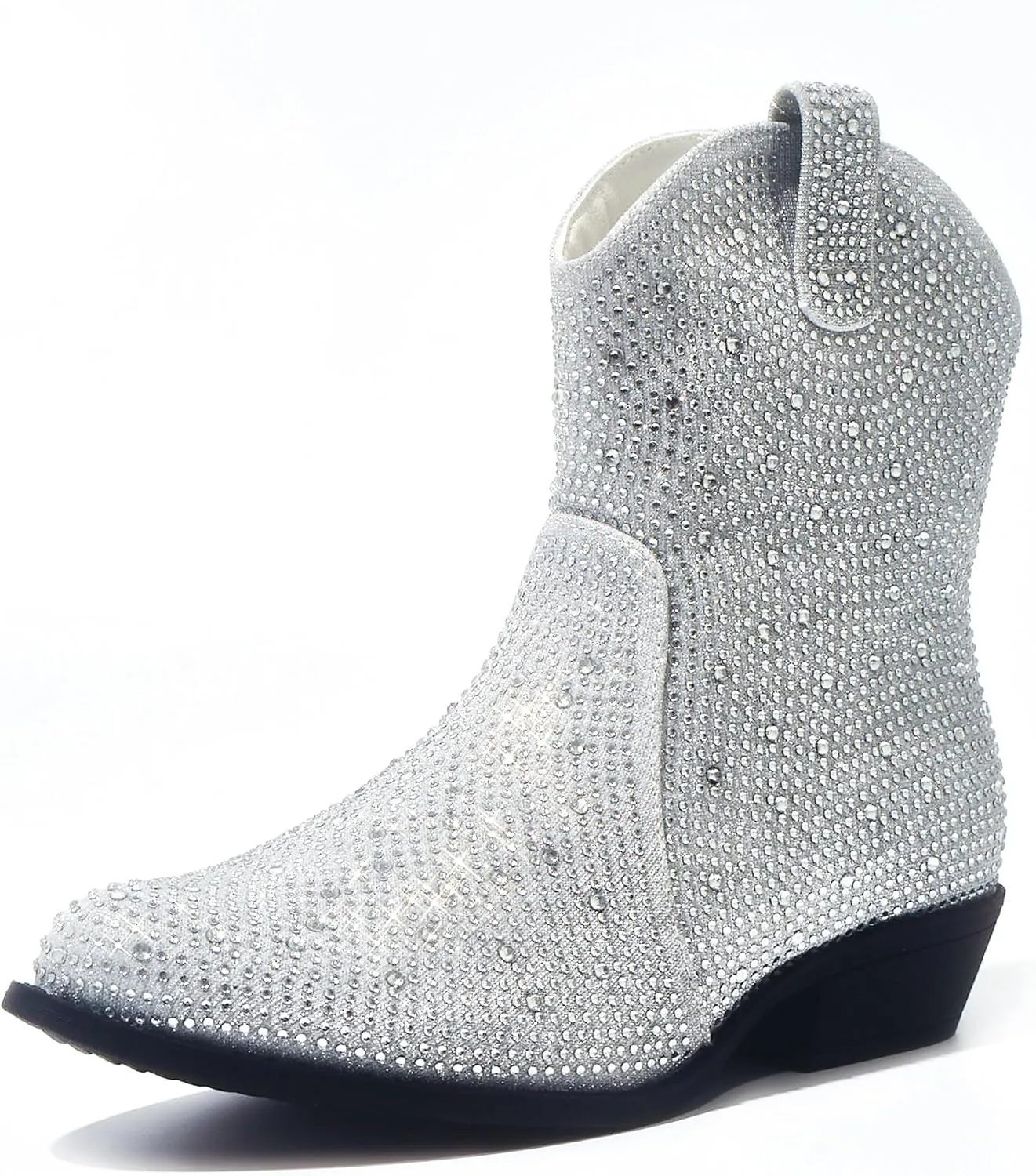 PEPPEP Western Cowgirl Cowboy Ankle Boots for Women or Ladies, Mid Calf, Vegan Leather Embroidered Upper, Low Heel, Fashionable Pointed-toe, Well Made