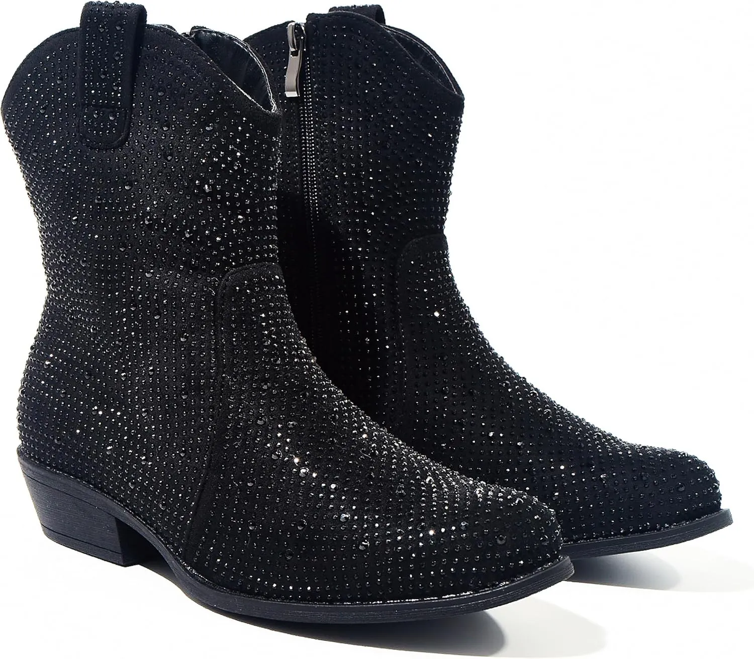 PEPPEP Western Cowgirl Cowboy Ankle Boots for Women or Ladies, Mid Calf, Vegan Leather Embroidered Upper, Low Heel, Fashionable Pointed-toe, Well Made