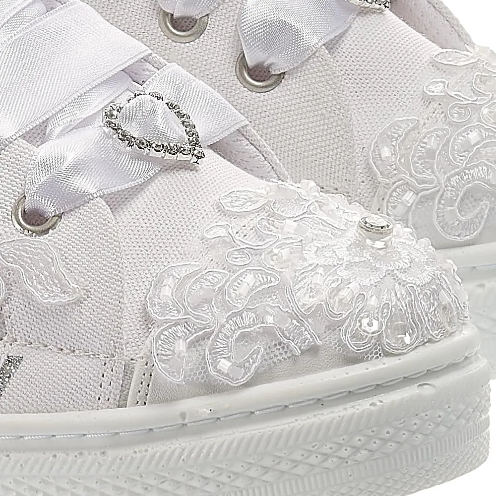 Personalized for Brides, Bridal Sneakers, Stilo Special shoes Low Top Wedding White Bridal, Low Top Wedding Shoes White color New (9 US)