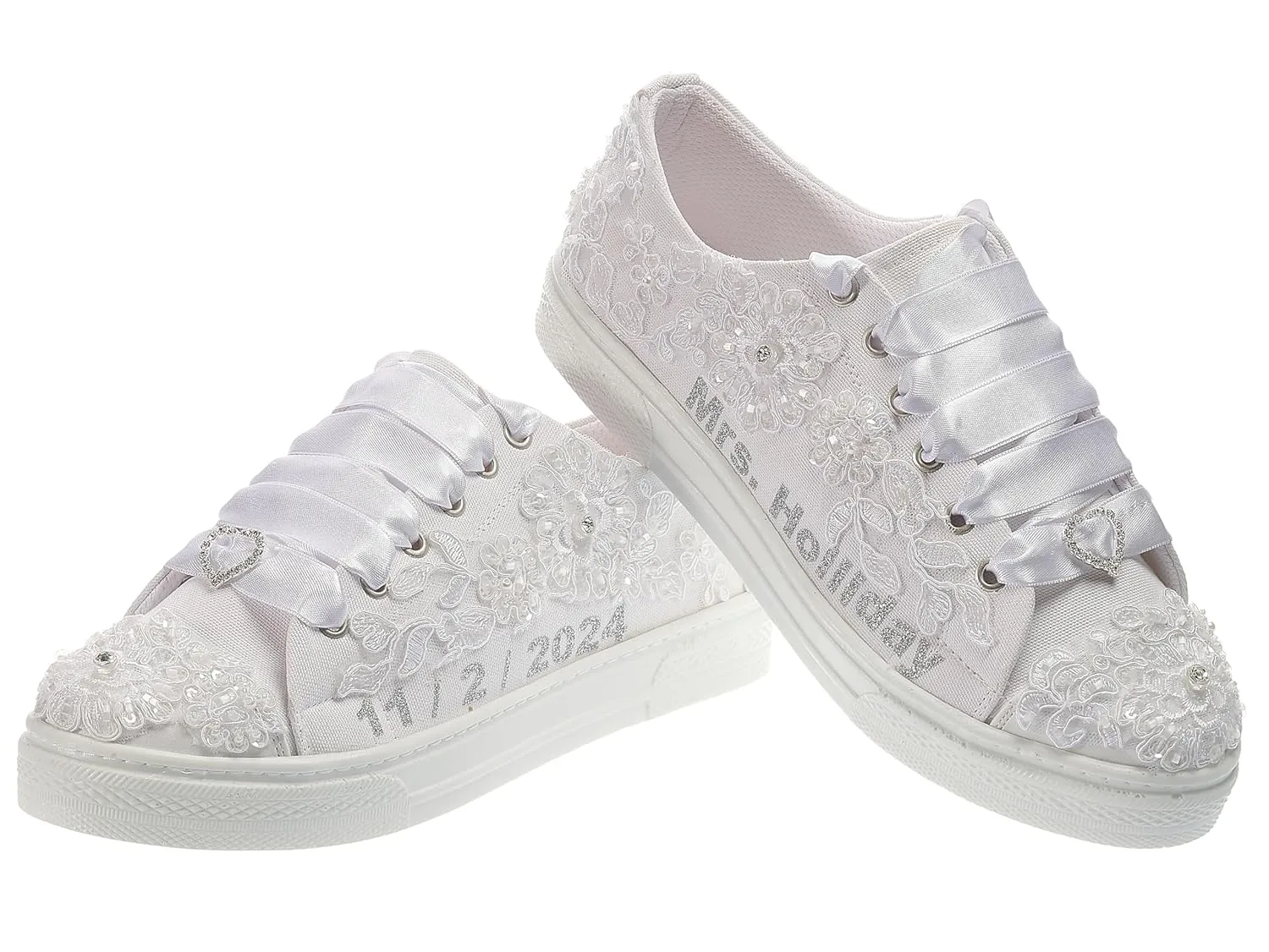 Personalized for Brides, Bridal Sneakers, Stilo Special shoes Low Top Wedding White Bridal, Low Top Wedding Shoes White color New (9 US)