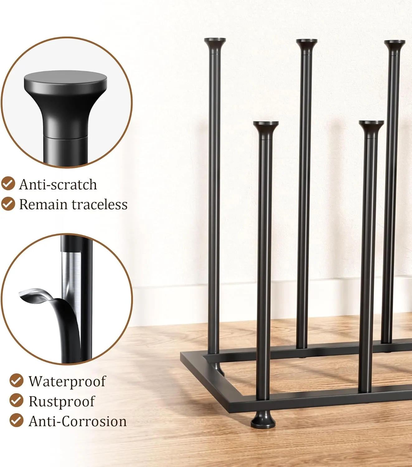 pickpiff Freestanding Boot Rack Organizer Tall Boots - Black Metal Boot Rack for Dorm Room, Closet, Entryway, Bedroom, Patio Outdoor, Hallway, Black, Shoe Storage Fit for 6 Pairs