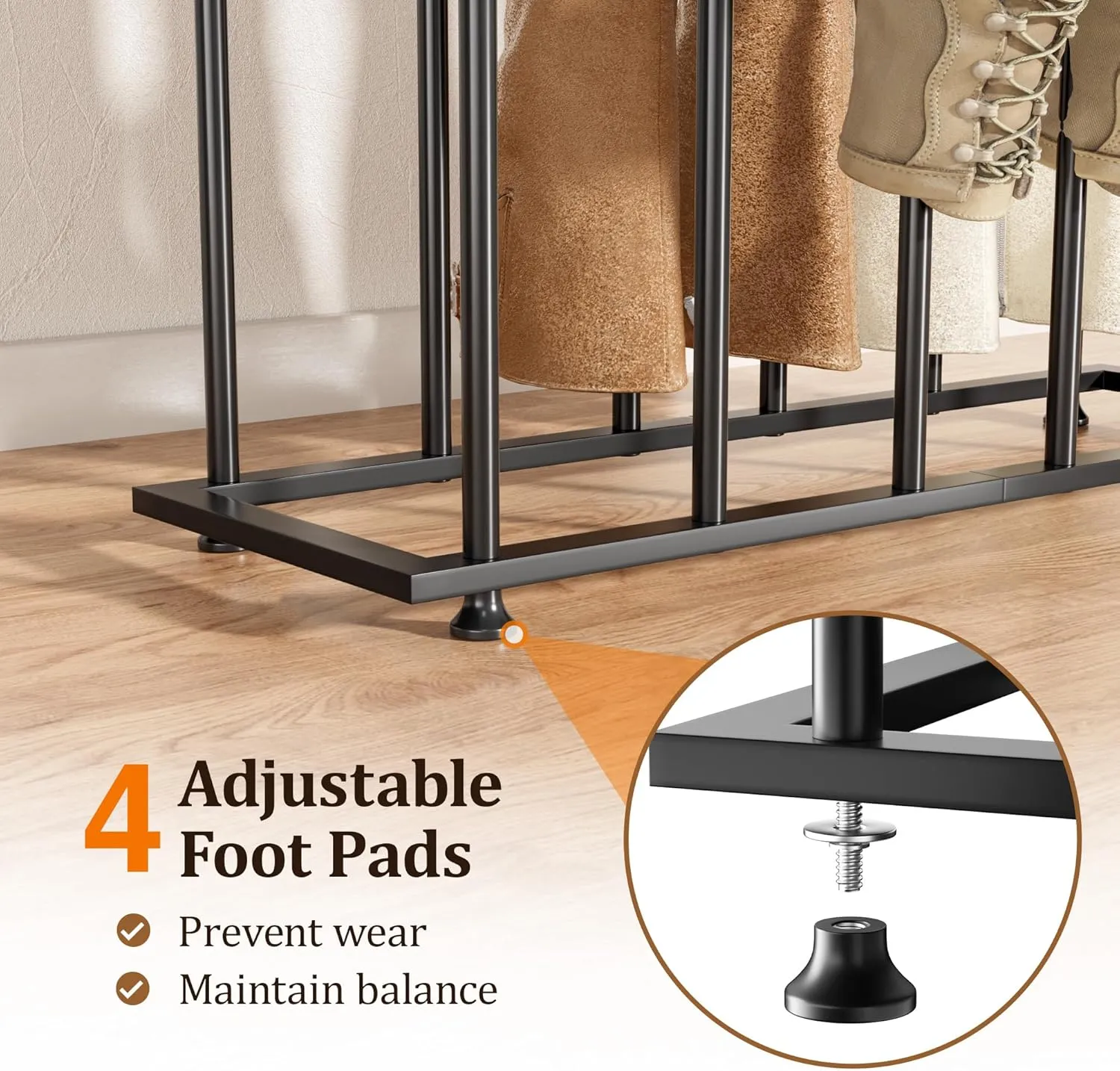 pickpiff Freestanding Boot Rack Organizer Tall Boots - Black Metal Boot Rack for Dorm Room, Closet, Entryway, Bedroom, Patio Outdoor, Hallway, Black, Shoe Storage Fit for 6 Pairs
