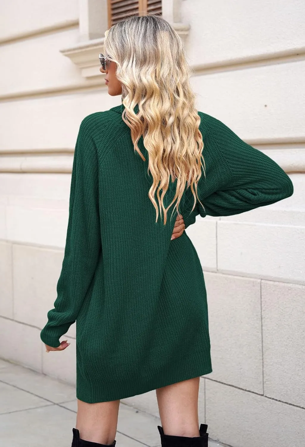 Pink Queen Women's Loose Turtleneck Oversize Long Pullover Sweater Dress