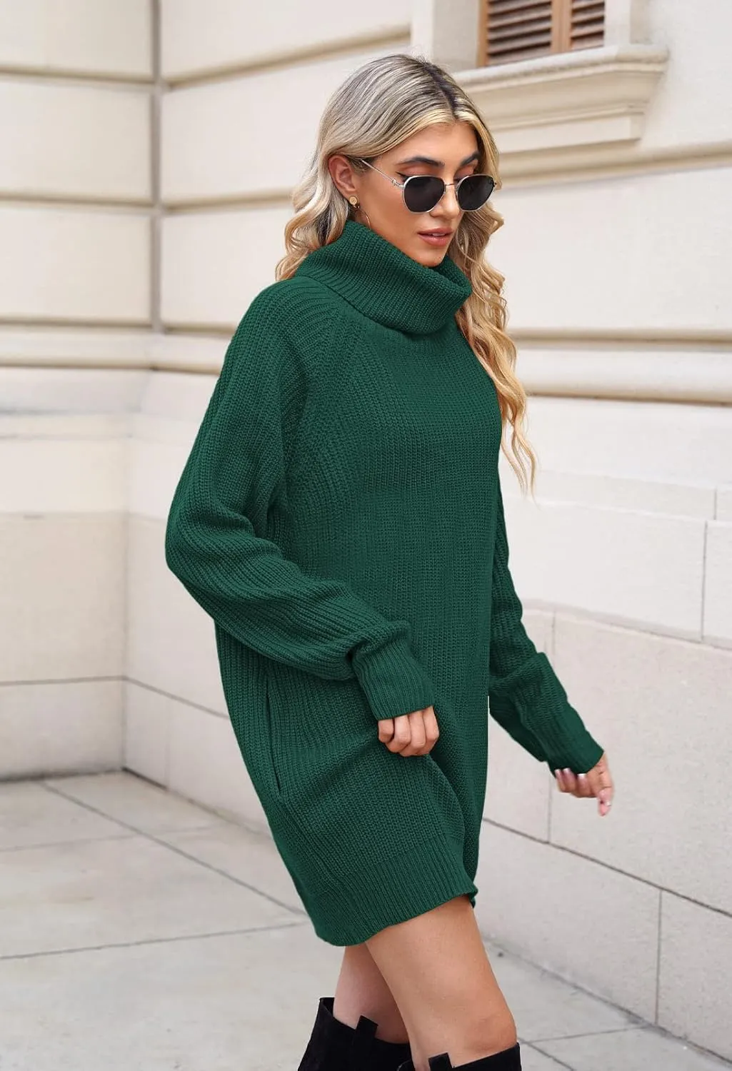 Pink Queen Women's Loose Turtleneck Oversize Long Pullover Sweater Dress
