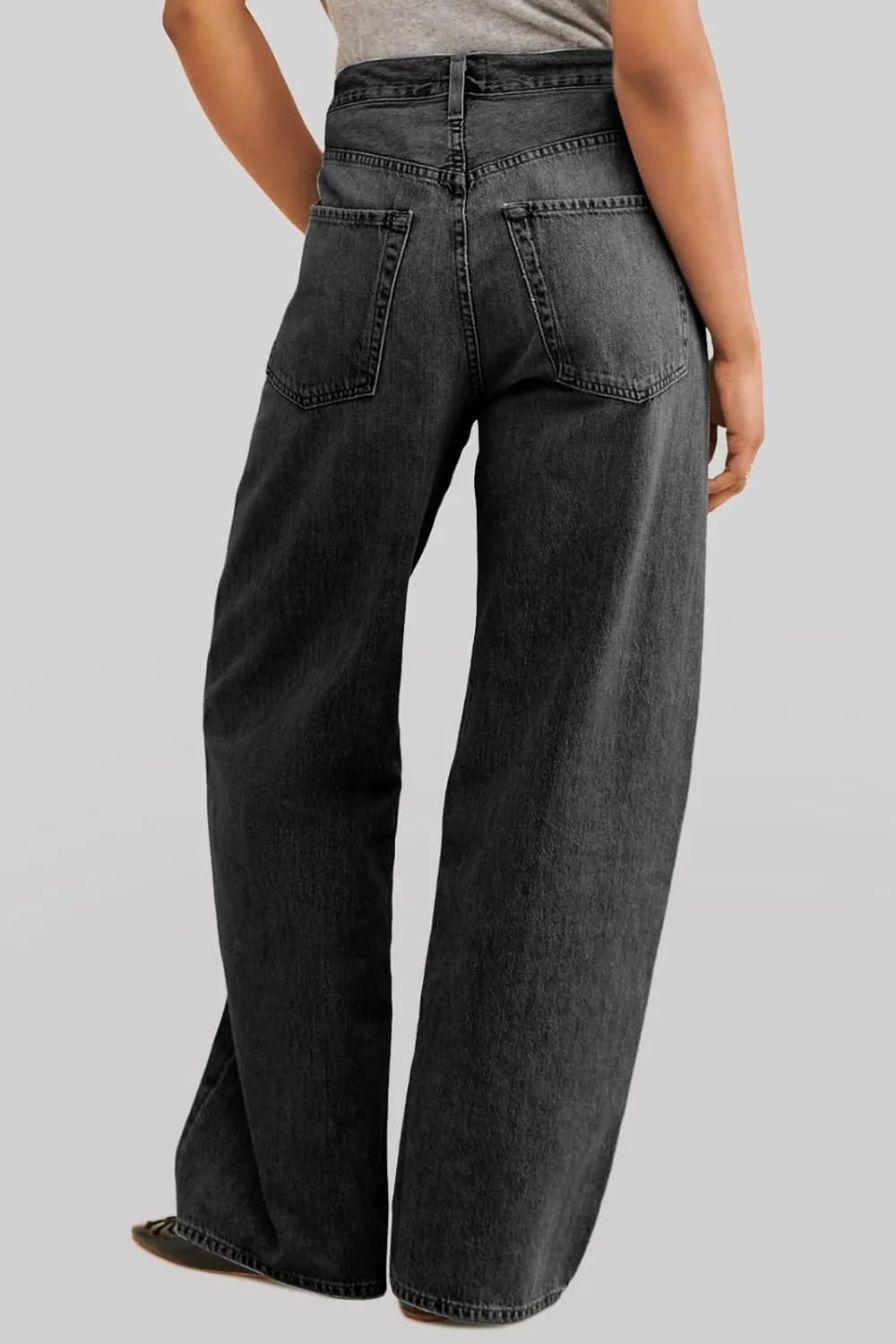 PLNOTME Womens Baggy Wide Leg Jeans Boyfriend Drawstring High Waisted Mom Denim Pants with Pockets