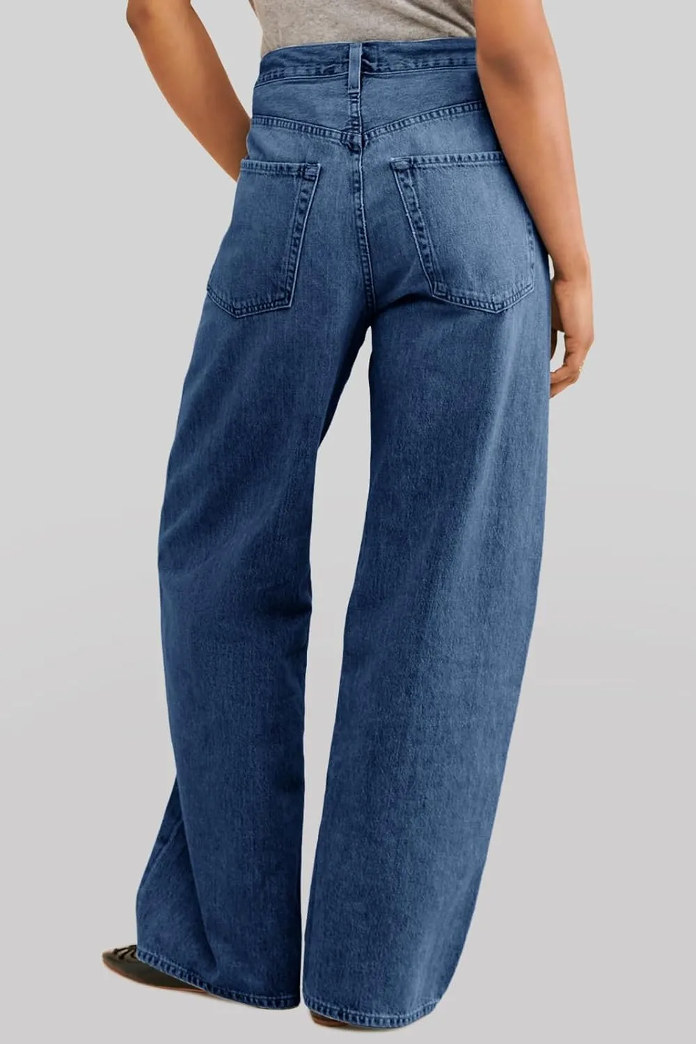 PLNOTME Womens Baggy Wide Leg Jeans Boyfriend Drawstring High Waisted Mom Denim Pants with Pockets
