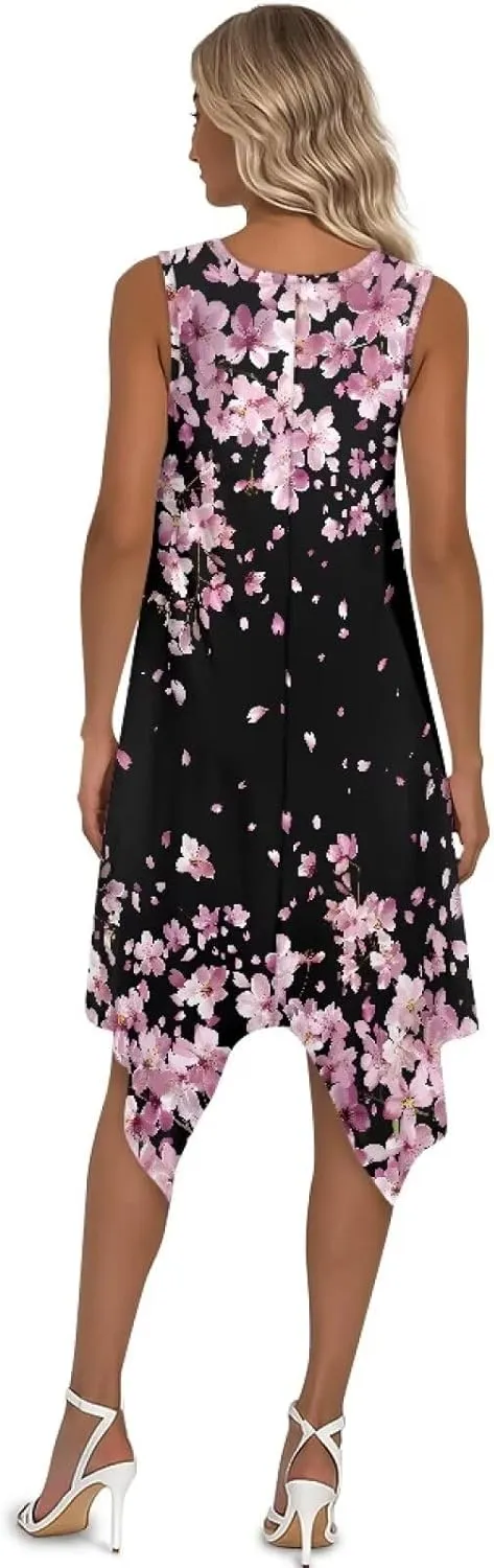 Plus Size Dress with Pocket Women Sleeveless Irregular Hem Dress