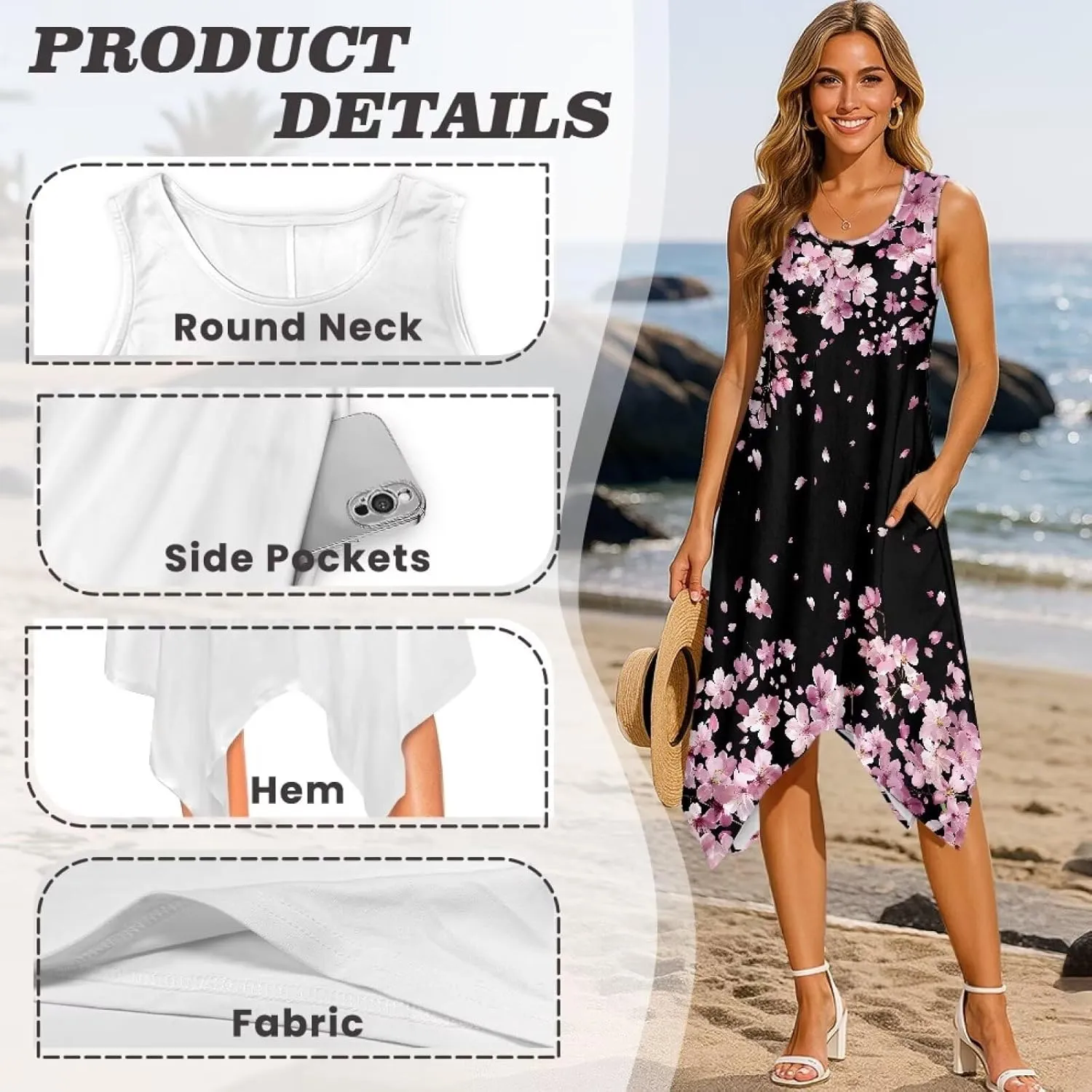Plus Size Dress with Pocket Women Sleeveless Irregular Hem Dress