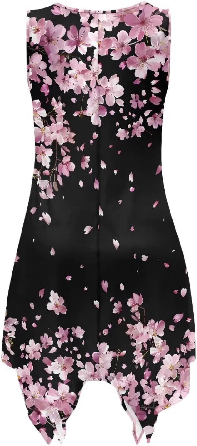 Plus Size Dress with Pocket Women Sleeveless Irregular Hem Dress