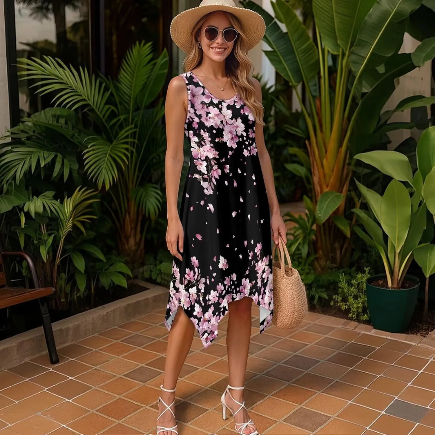 Plus Size Dress with Pocket Women Sleeveless Irregular Hem Dress