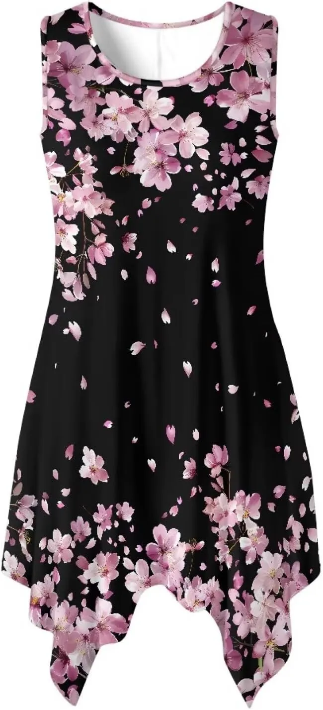 Plus Size Dress with Pocket Women Sleeveless Irregular Hem Dress