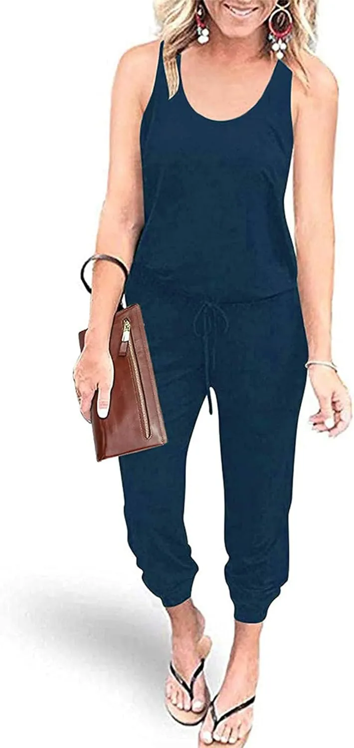 PRETTYGARDEN Womens Jumpsuit Casual Summer Romper 2025 Sleeveless Tank Lounge Cruise Airport Outfits Vacation Clothes