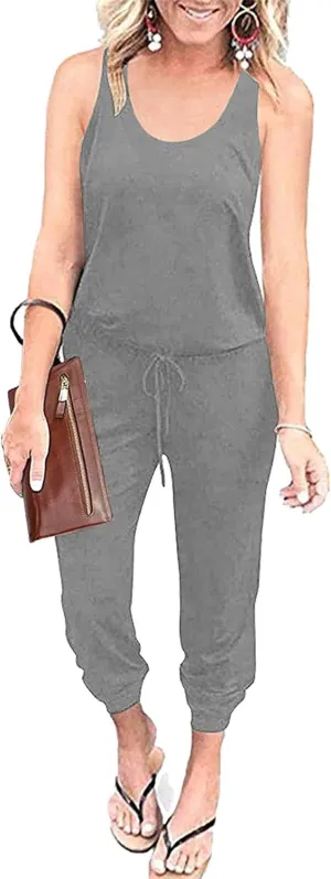 PRETTYGARDEN Womens Jumpsuit Casual Summer Romper 2025 Sleeveless Tank Lounge Cruise Airport Outfits Vacation Clothes