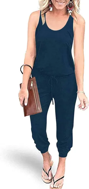 PRETTYGARDEN Womens Jumpsuit Casual Summer Romper 2025 Sleeveless Tank Lounge Cruise Airport Outfits Vacation Clothes