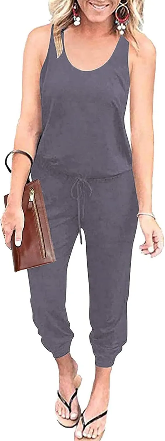 PRETTYGARDEN Womens Jumpsuit Casual Summer Romper 2025 Sleeveless Tank Lounge Cruise Airport Outfits Vacation Clothes
