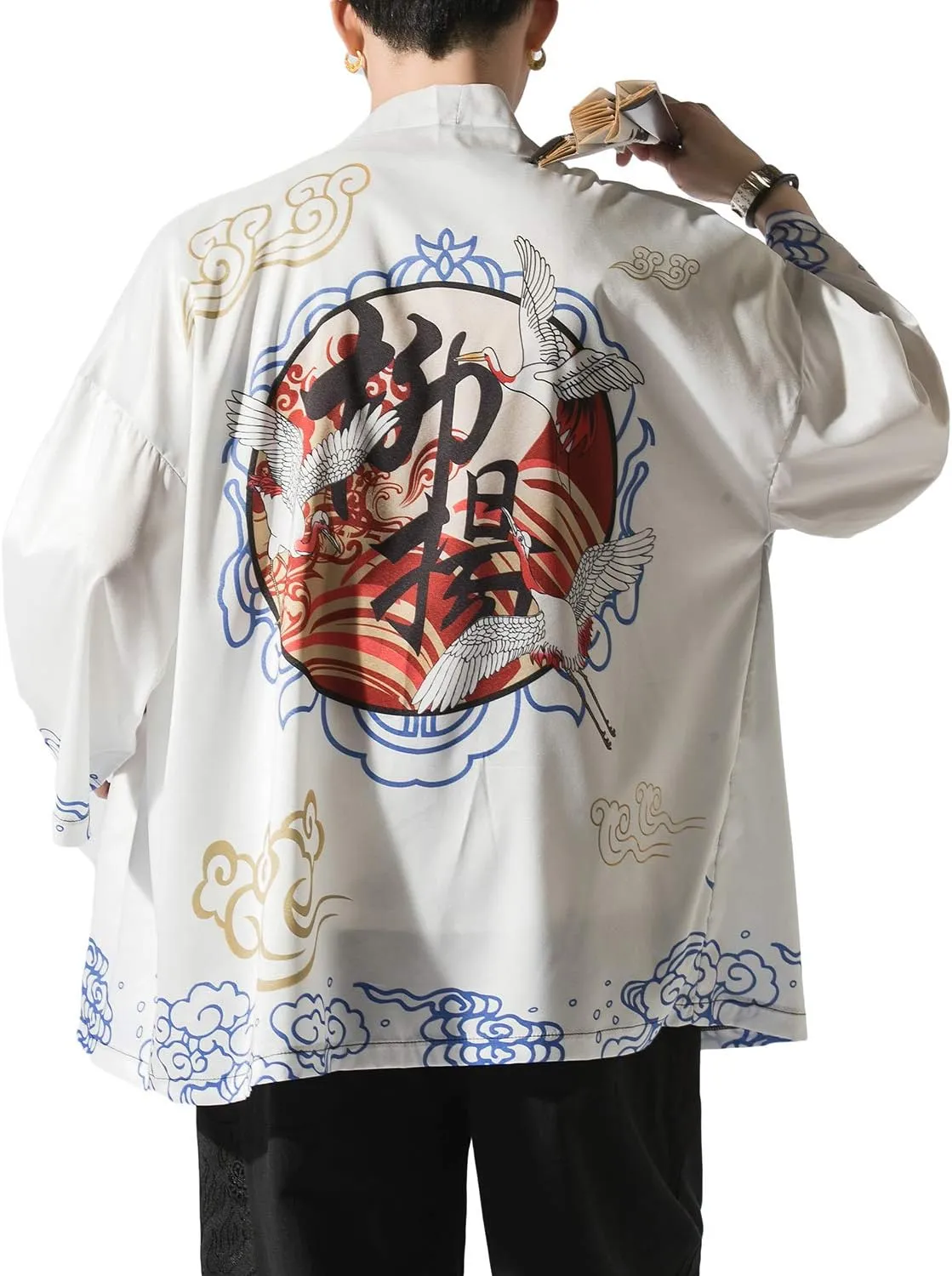 PRIJOUHE Men's Japanese Kimono Cardigan Jackets Casual Long Sleeve Open Front Coat Lightweight Yukata Outwear