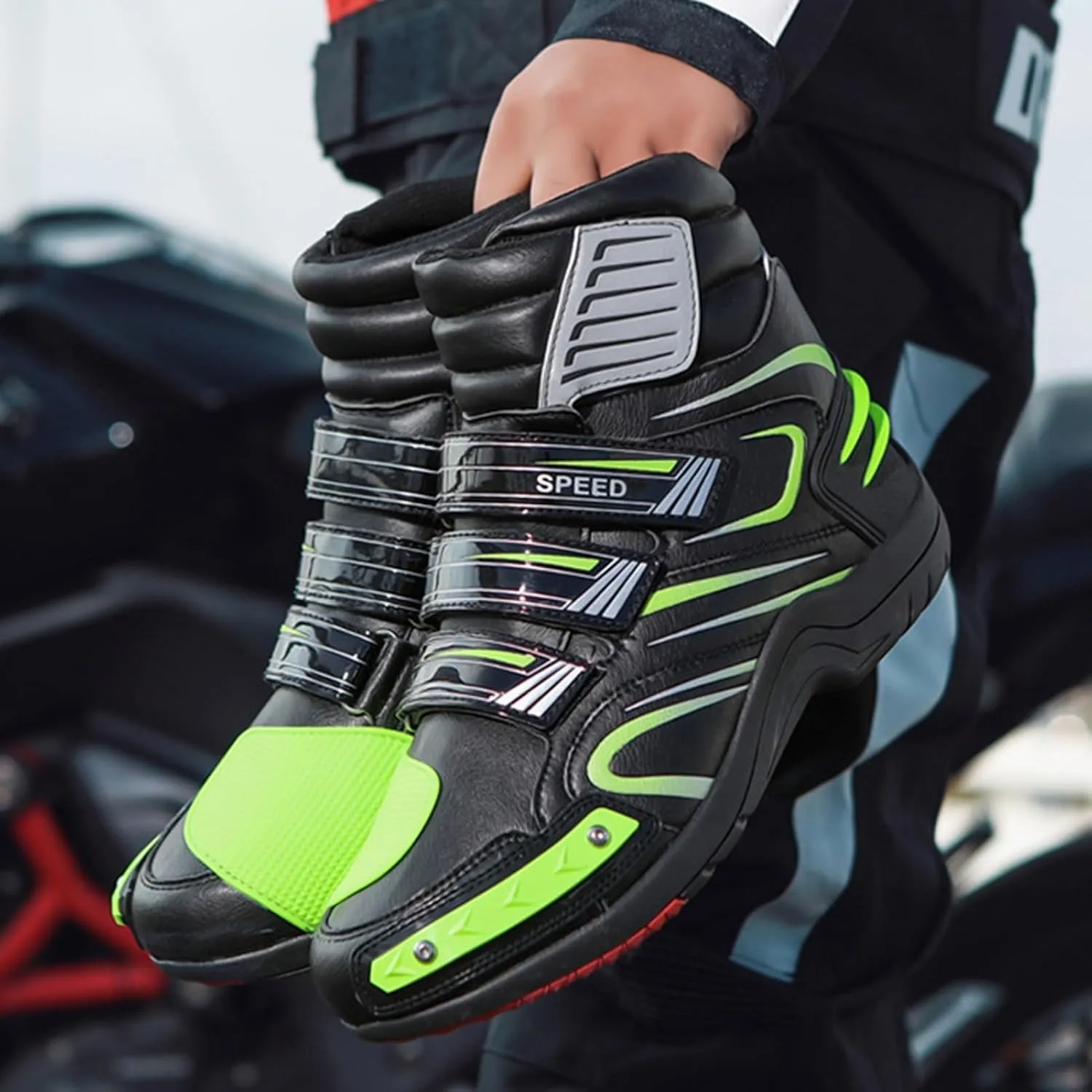 Professional Motorcycle Shoes,Streetbike High Top Ankle Support Motorcycle Boots Men,Outdoor Waterproof Anti-Slip Womens Biker Boots,Unisex,for Four Seasons