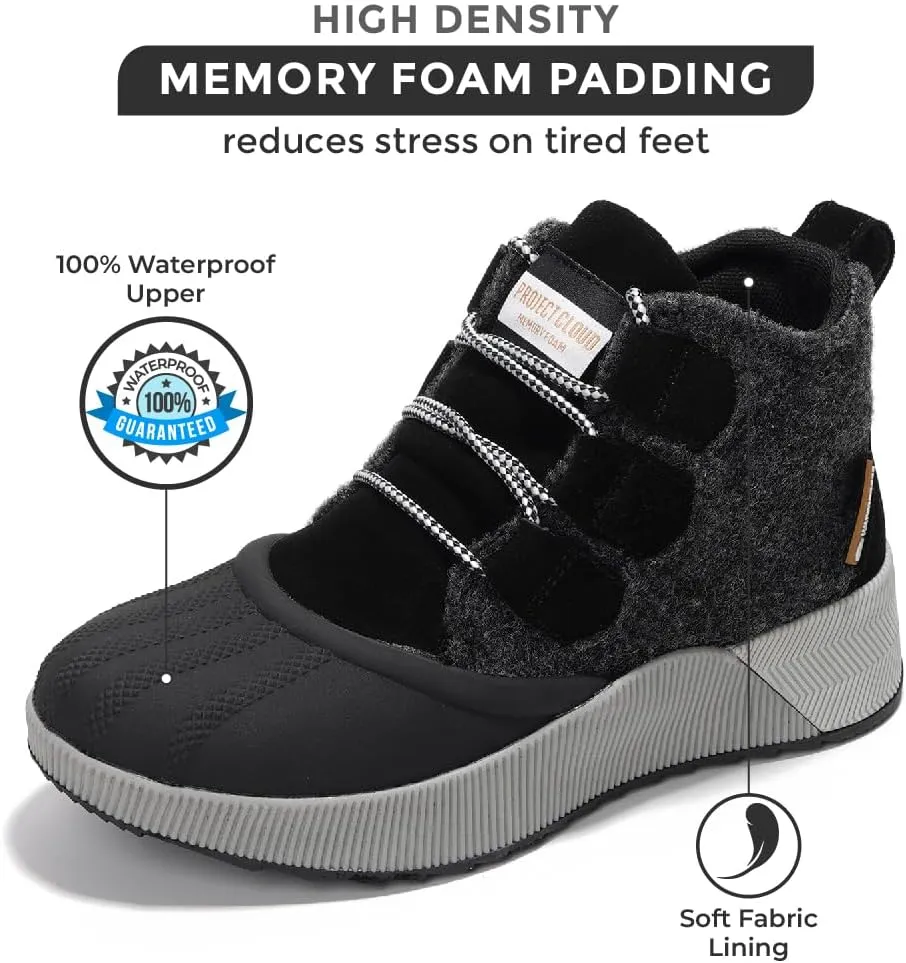 Project Cloud Waterproof Snow Boots for Women - Memory Foam Insole Non-Slip Womens Snow Boots & Winter Shoes with Shoe Lace - Lightweight Indoor Outdoor Shoes