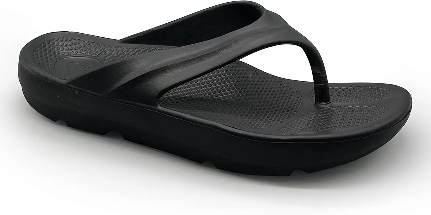 Pure Stride Therapeutic Flip Flops, Orthotic Thong Sandals for Plantar Fasciitis, Metatarsal and Heel Spurs, Feet Pain Relief and Arch Support - Black, Women’s Size 8