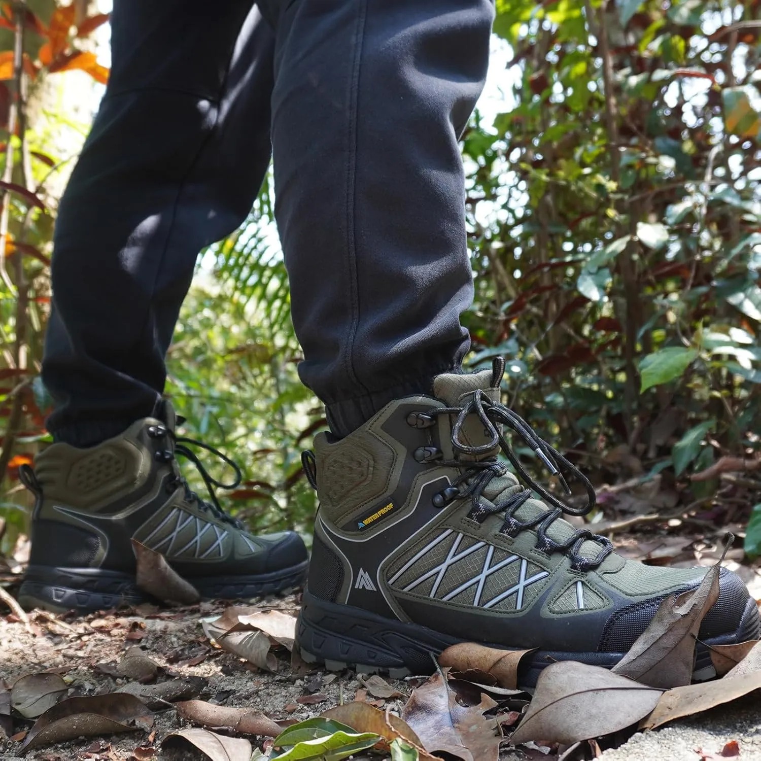 Queday Men's Hiking Boots Waterproof Outdoor Lightweight Trekking Shoes Ankle High Boots