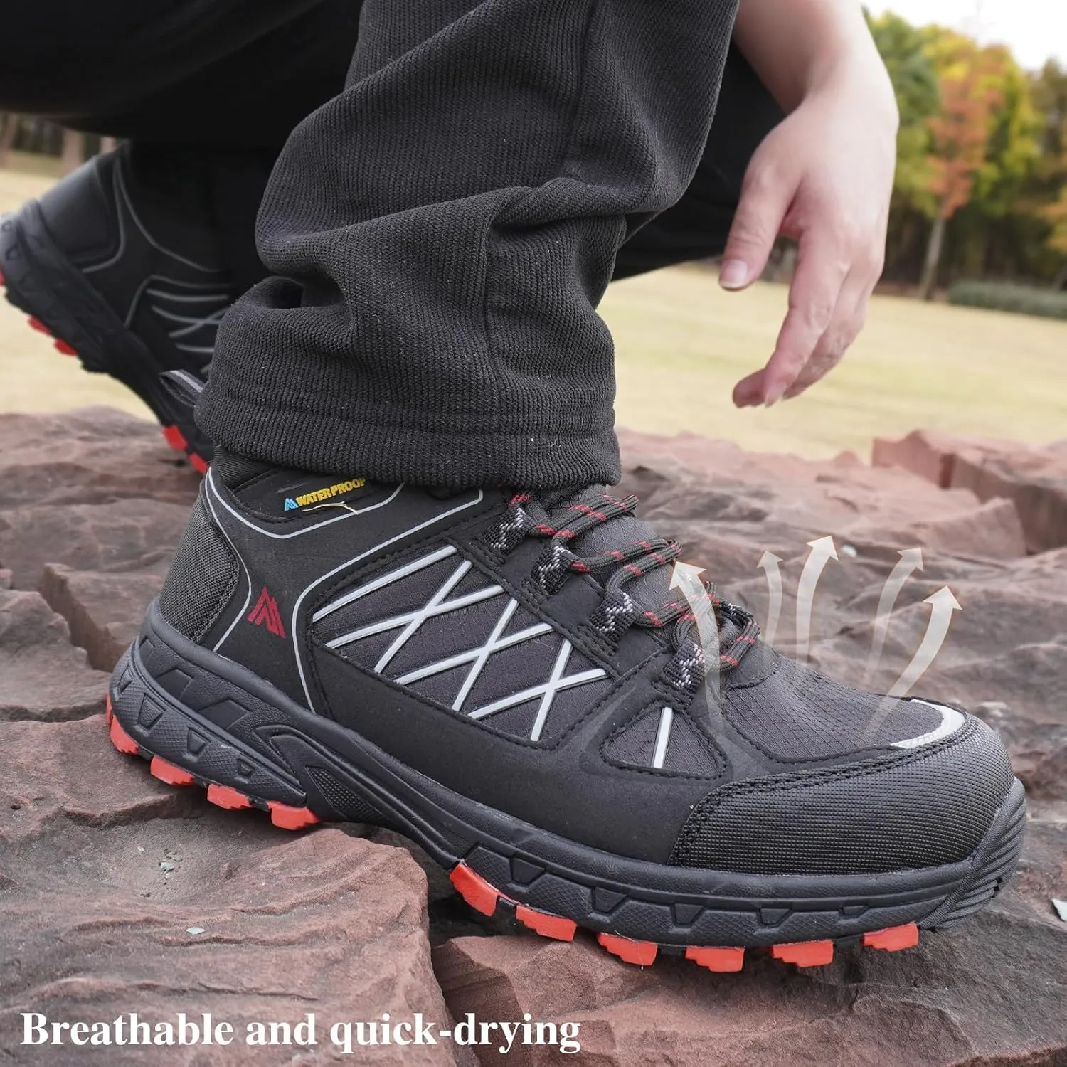 Queday Men's Hiking Boots Waterproof Outdoor Lightweight Trekking Shoes Ankle High Boots