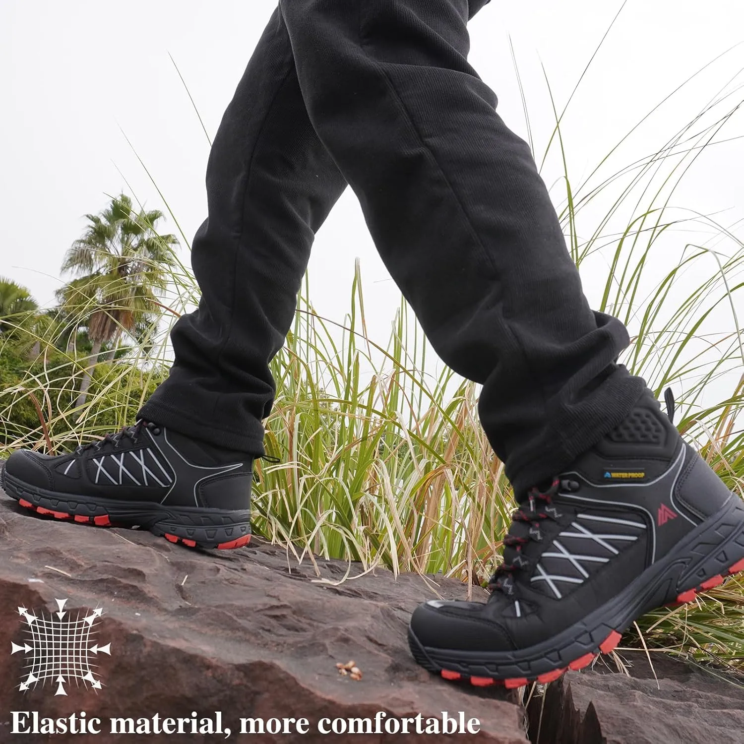 Queday Men's Hiking Boots Waterproof Outdoor Lightweight Trekking Shoes Ankle High Boots
