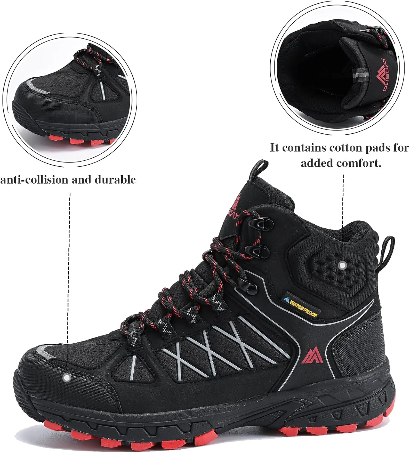 Queday Men's Hiking Boots Waterproof Outdoor Lightweight Trekking Shoes Ankle High Boots