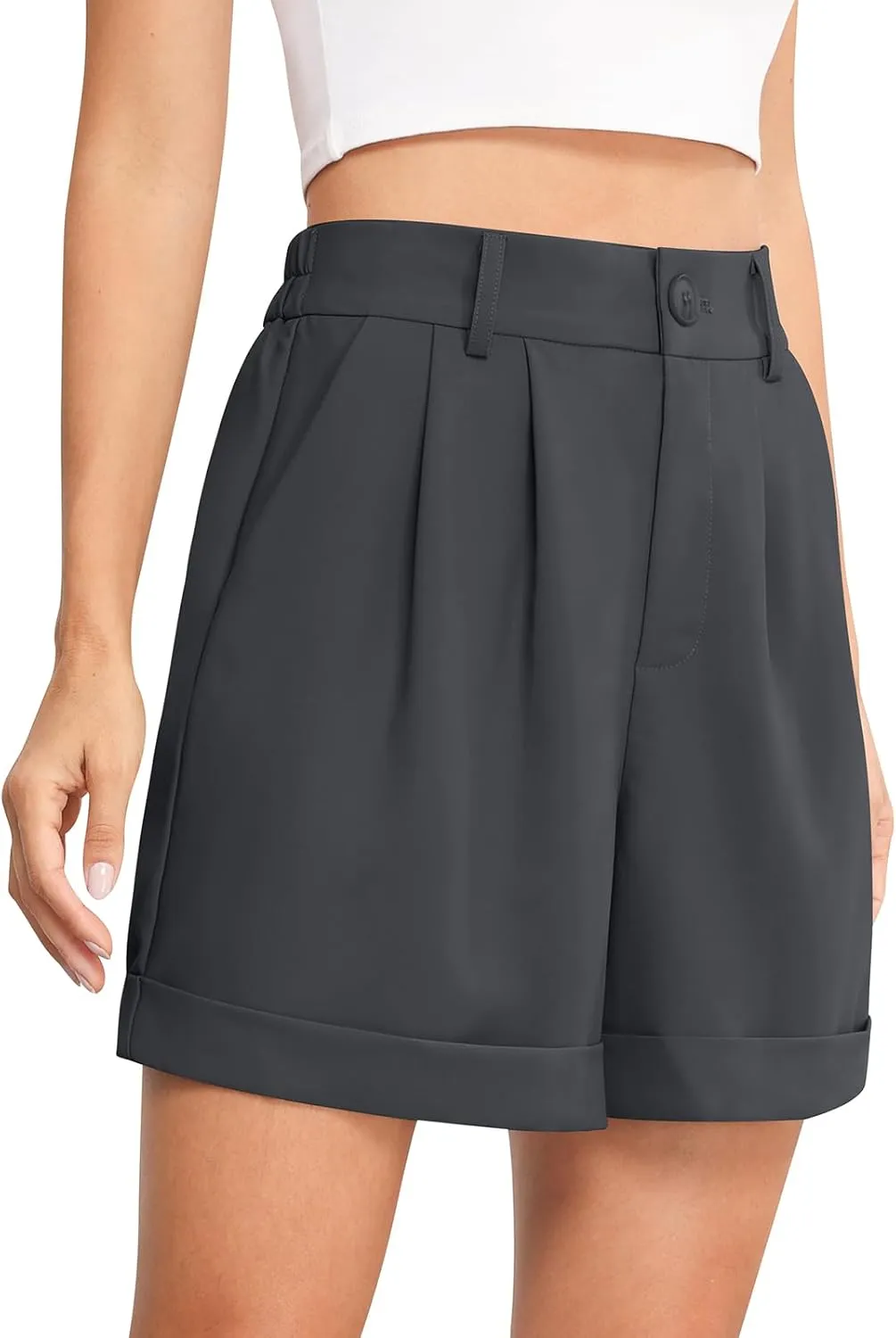 QUEZHU Women's Summer Dressy Casual Elastic Waist Wide Leg Suit Tailored Shorts Comfy Elagant Work Trouser Shorts