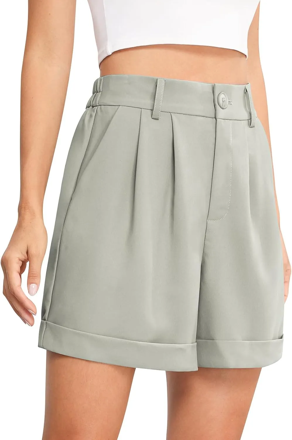 QUEZHU Women's Summer Dressy Casual Elastic Waist Wide Leg Suit Tailored Shorts Comfy Elagant Work Trouser Shorts