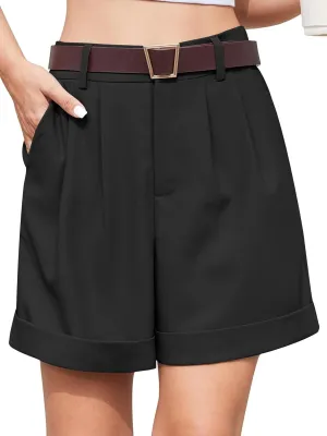 QUEZHU Women's Summer Dressy Casual Elastic Waist Wide Leg Suit Tailored Shorts Comfy Elagant Work Trouser Shorts